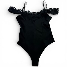 Black Lace Off Shoulder Bodysuit Women s Size Medium Adjustable Straps