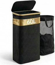 Slim Laundry Hamper with Lid, 60L Capacity, B...