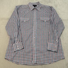 Panhandle Slim Shirt Men's 17-35 L Blue Plaid Pearl Snap Long Western