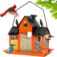 Solar Bird Feeders House for Outdoors Hanging, 7LBS Large Capacity Metal Wild Bi