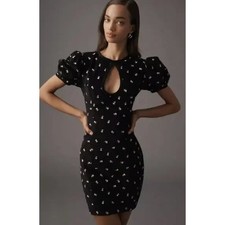 ANTHROPOLOGIE MAEVE sz 8 Puff Sleeve Keyhole Embroidered Dress Corduroy