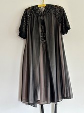 Vintage Vanity Fair Peignoir Set 1950s Nightgown Set Black Blush sz 34