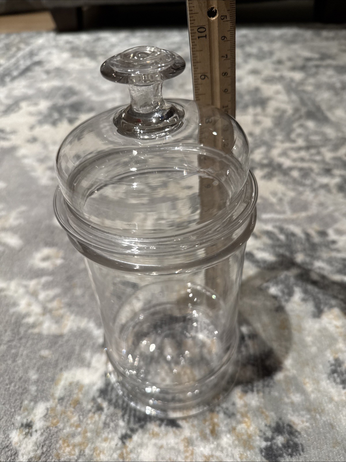Antique Hand Blown Clear Glass Heavy Apothecary Canister Pantry Jar W Lid  10x5