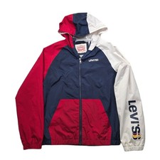 Levi's Windbreaker Jacket Kids Large 12-13 Red Navy White Color Block Hooded