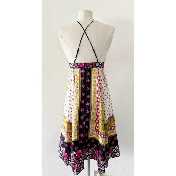 Vestido individual 100 % seda colorido estampado mixto vibrante pañuelo vestido pequeño (S) Foto 2 de 4