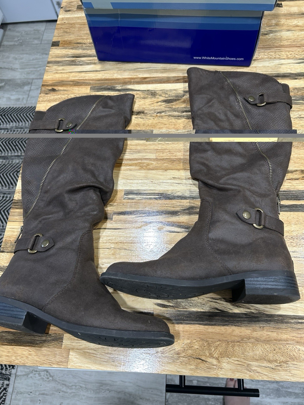 Women's Dark Brown Faux Suede Knee High Boots Size 7 with Zipper Closure