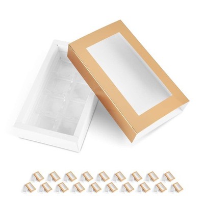 Gold Truffle Chocolate Gift Boxes Clear Window Sleeves 5.75x2.75 Inch 20 PCS