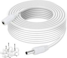 33ft White DC Power Extension Cable 1.35mm x 3.5mm 5V Adapter Cord CCTV Camera