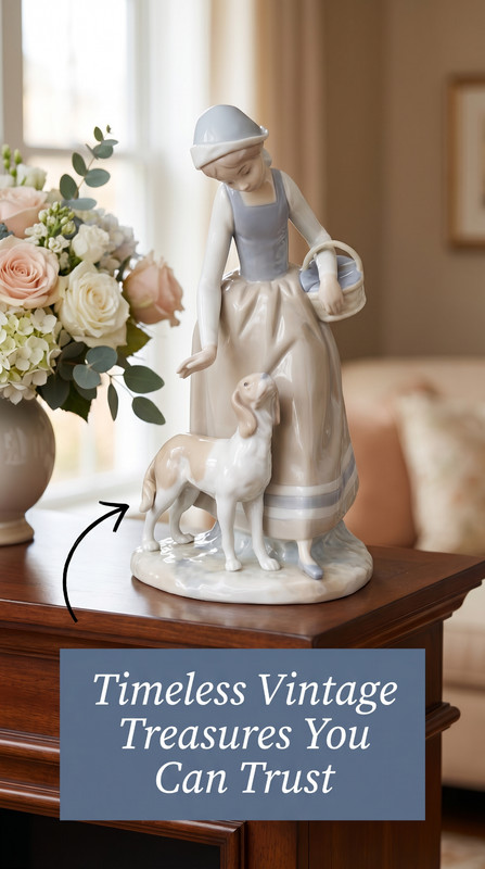 Nao By Lladro Girl Holding A Basket And A Dig By Her Side Figurine Is In Mint Co
