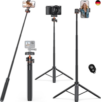 VRIG Handy Stativ 145cm, Selfie Stick mit Fernbedienung, 360° Kugelkopf, 