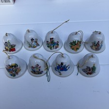 Vintage Lot of 9 Disney Collection Christmas ORNAMENT BELLS Mickey Porcelain VTG