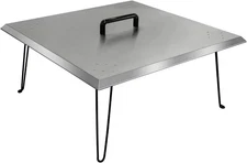 Stainless Steel Fire Pit Cover,Square Fire Pit Lid with Foldable Legs and Handle
