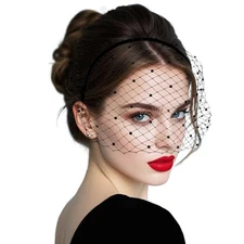 Fumwase Veil Fascinator Headband for Women Tea Party Fascinator Hats with Black