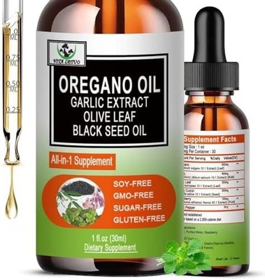 Organic Oil of Oregano with Black Seed Oil, Oregano Oil Liquid Drops W/Garlic Ol