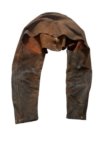 Vintage Leather Cowhide Suede Welding Shoulder Sleeve Apron Jacket - Picture 2 of 15