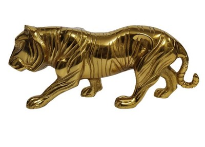 Metal Tiger Table Top Golden Sculpture Decorative Lion Figurine Statue 13 inches