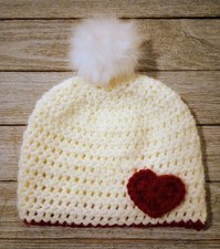 crochet heart handmade baby newborn hat valentine beanie 0/3 months new