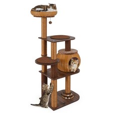 59.5" Cat Tree, Multi-Level Cat Tower with PE Rattan Cat Condo Top Perch
