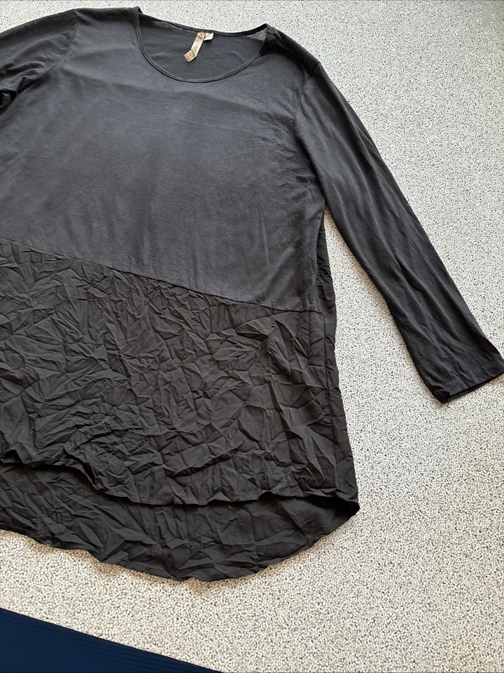 Cómoda camisa túnica para mujer talla grande negra arrugada dobladillo inferior Lagenlook EE. UU. Foto 4 de 4