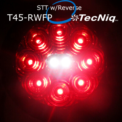 4'' Round Red LED TecNiq STT w/ White REVERSE Lights Truck Trailer USA T45-RWFP-1