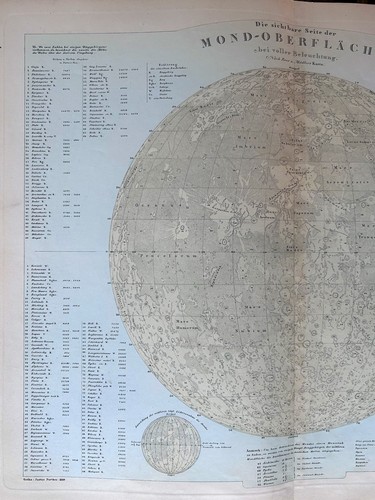 Lunar Surface Light Side of the Moon Sea of Tranquility 1880 Stieler map - Picture 3 of 4