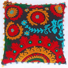 2 PCSColorful Embroidery Cushion Cover Decorative Cotton Suzani Floral 16x16"