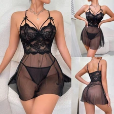 Women's Sexy Lingerie Lace Sheer Sleepwear Nighty Babydoll Nightdress G-string