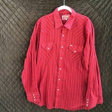 Vtg ELY Plains Western Shirt RED Pearl Snap Midnight Cowboy Mens 17 1/2 34-35