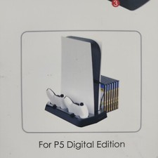 Vertical Cooling Stand with Charging Station, Cooling Fan, and Storage for PS5