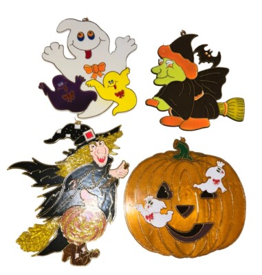 VTG Halloween Suncatcher Lot Pumpkin Ghost Witch Window Decor 