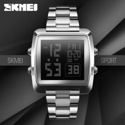 SKMEI Herrenuhr 30m Wasserdichte LED Digital Armbanduhr Edelstahl 1369 Freizeit