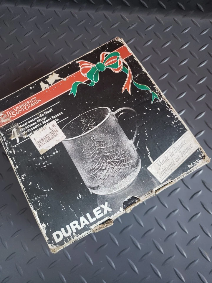 Juego de 4 tazas de Navidad Duralex vintage #3510 hechas en Francia caja original usada Foto 4 de 4