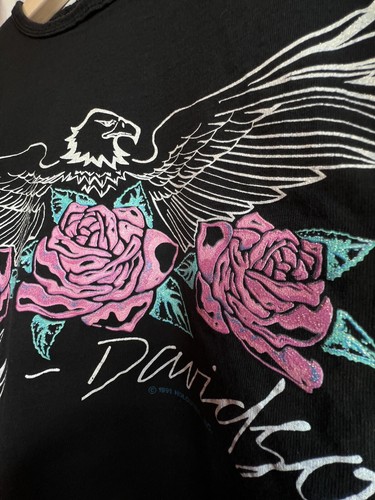 Harley Davidson VINTAGE T-shirt 1991 punto singolo Eagle Roses manica corta L - Foto 12 di 16