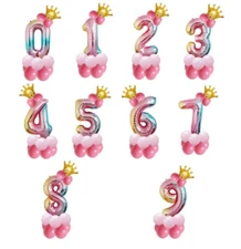 Cute Number with Crown Balloons Set Foil Inflatable Reusable Party Decorations