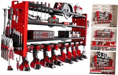 Power Tool Organizer Wall Mount,Cordless Drill Organizer,4 Layers Large Red