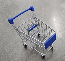 Mini Shopping Cart Metal Grocery Realistic Rolling Wheels Blue Handle