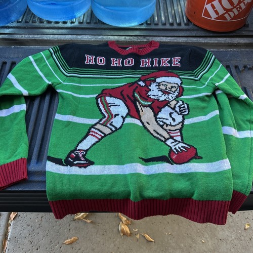 Ugly Christmas Sweater Menβs HoHo Hike Football Santa NFL Santa Hat SZ L