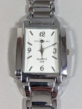 Nouveau White Dial Silver Tone Rectangle Case Link Band Watch