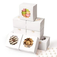 50 Pcs Small White Cookie Boxes Bakery Treat Boxes Window for Cake Macarons