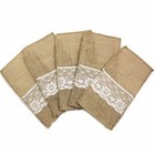 Vintage 4"x8" Hessian Burlap Lace Knifes Forks Bag Wedding Tableware Pouch Cutle