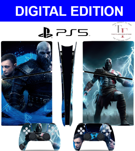 GOW Sticker Skin for PS5 Slim DIGITAL EDITION  Wrap Vinyl + Controller
