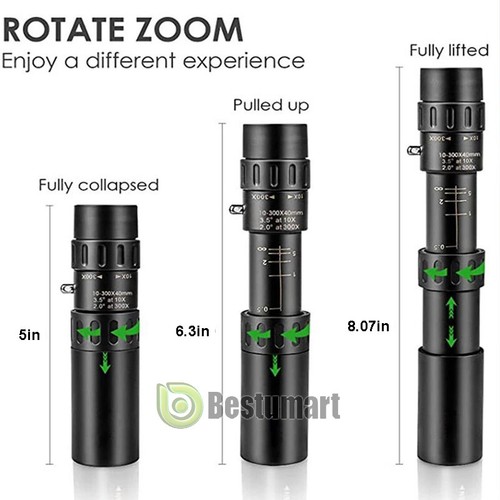 10-300X40 Monocular Binoculars Full Multi-coated BK4 Prism High Power Waterproof - Picture 5 of 23