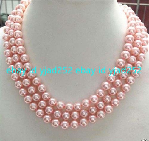 Genuine 8mm Natural Pink South Sea Shell Round Beads Pearl Necklace 50" - Picture 4 of 12