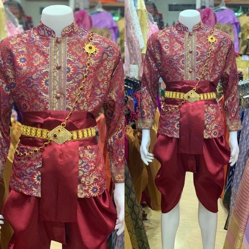 Elegante Traje de Boda Tailandés para Hombres Vintage Stlye Adulto Fiesta Disfraz Festival Elegante Foto 3 de 4