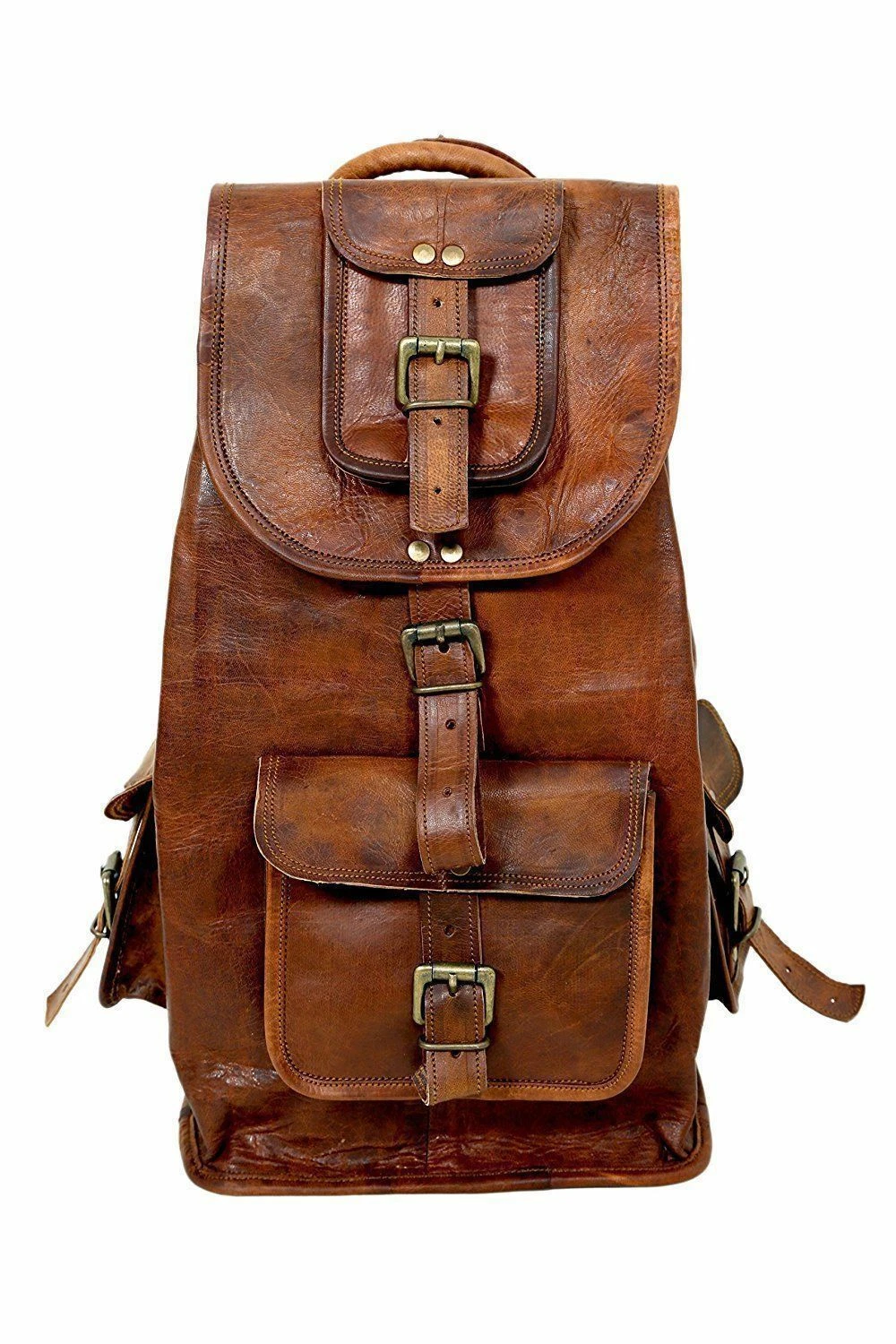 Laptop Backpack Bag Leather Travel Rucksack Men Vintage Travel Brown Waxed Bag
