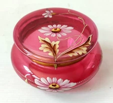 Crystal Candy Box Pink With Floral Enamel Decoration Daisies Art Nouveau