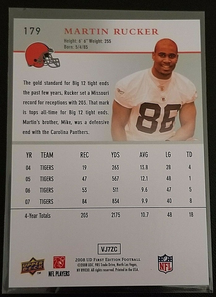 2008 Upper Deck First Edition # Martin Rucker Cleveland Browns Star ...