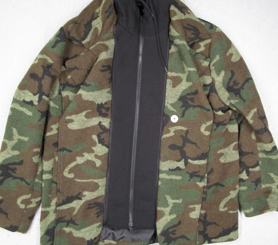 Jaqueta American Rag Masculina 2XL XXL Verde Camuflagem Botão para Cima Casaco Ervilha Zíper Moletom com Capuz - Imagem 4 de 4