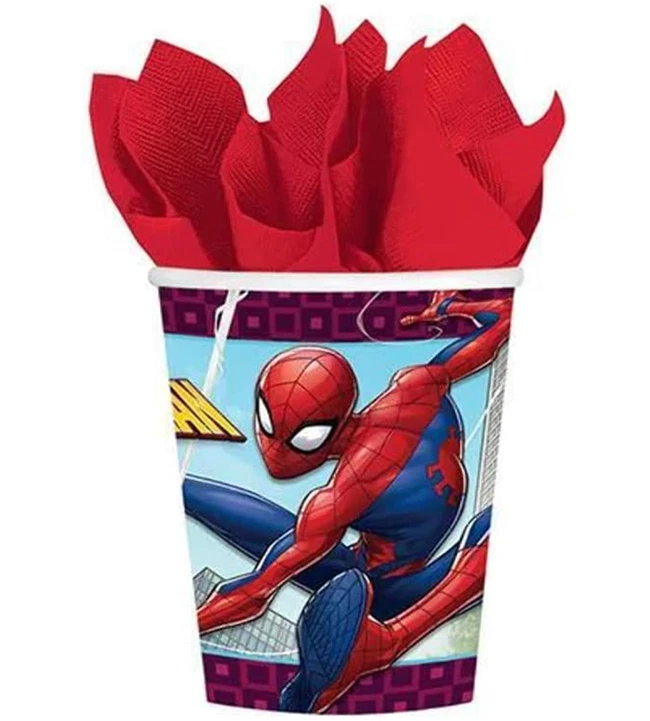 Juego de fiesta de cumpleaños Spiderman Webbed Wonder | Cubierta de mesa platos taza servilleta 33 piezas Foto 2 de 4