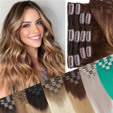 Clip in Hair Extensions 100 Remy Human Hair Full Head Double Weft Real Thick